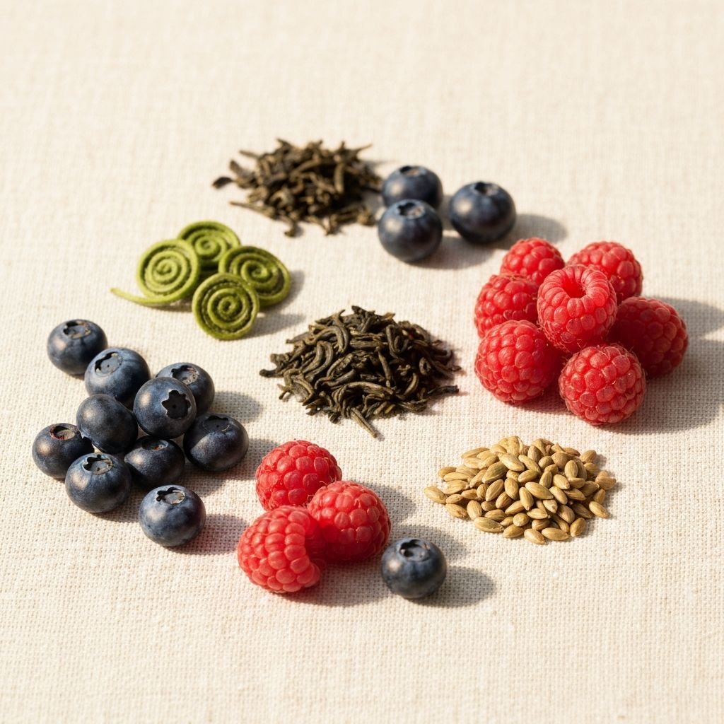 Beeren und Teeblätter reich an Polyphenolen